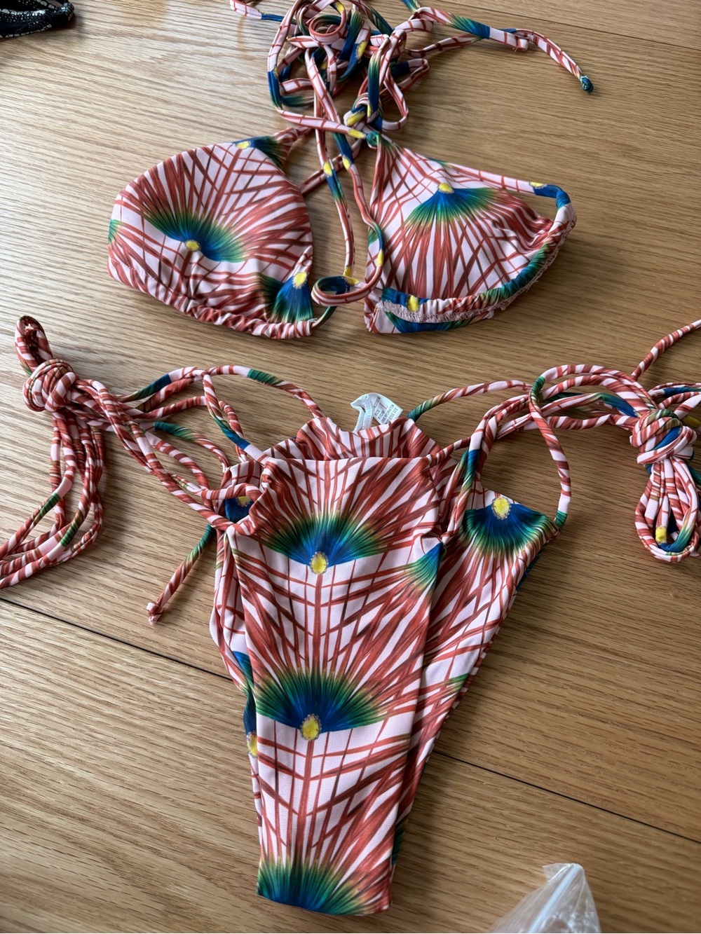Peacock Print Pink Tie Bikini Set
